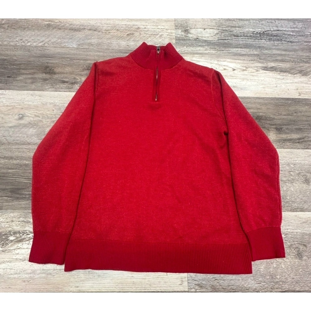 Tailorbyrd Red Mens‎ M 1/4 Zip Pullover Thermal Waffle Knit Sweater Golf Preppy